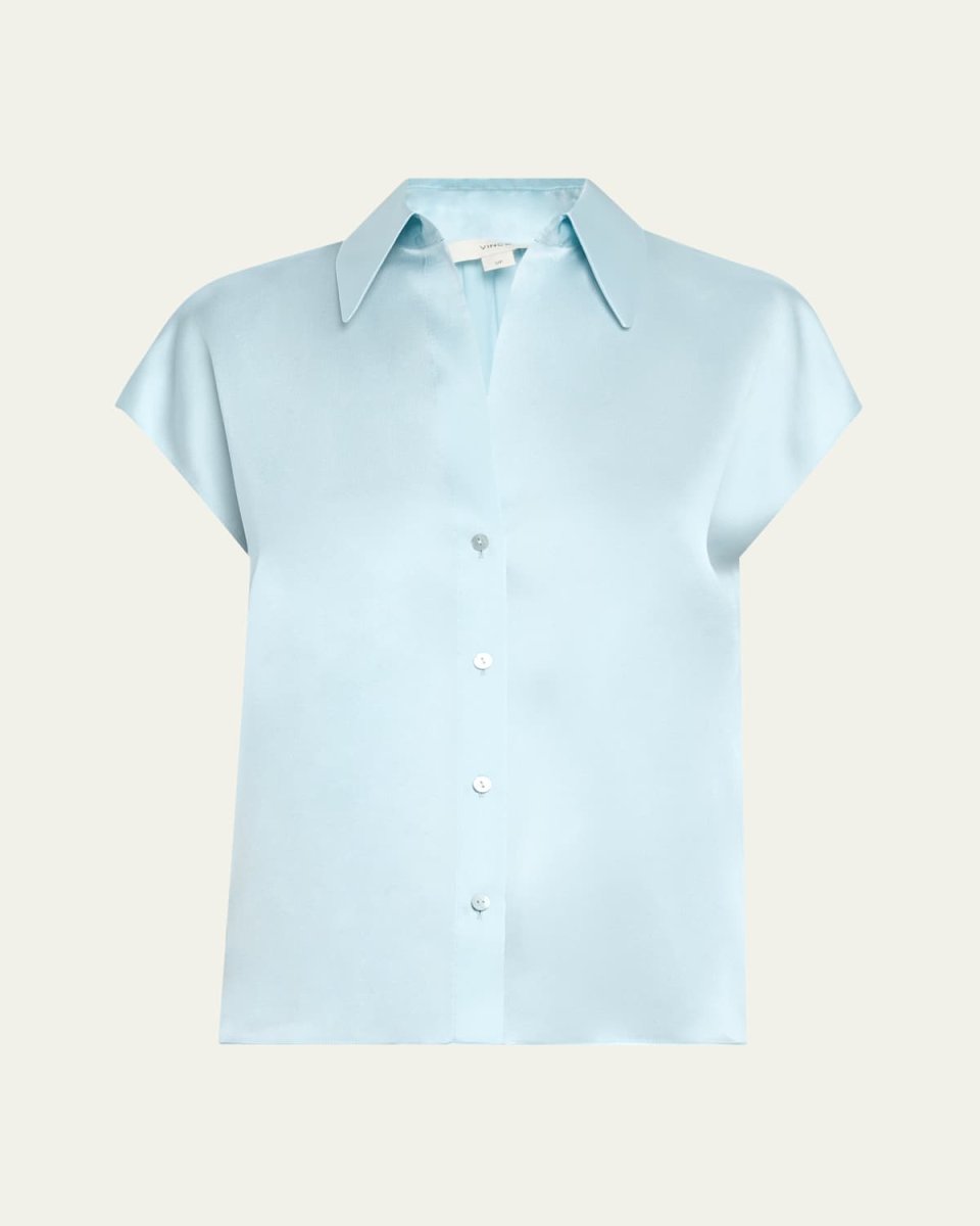 Cap-Sleeve Ruched-Back Silk Blouse